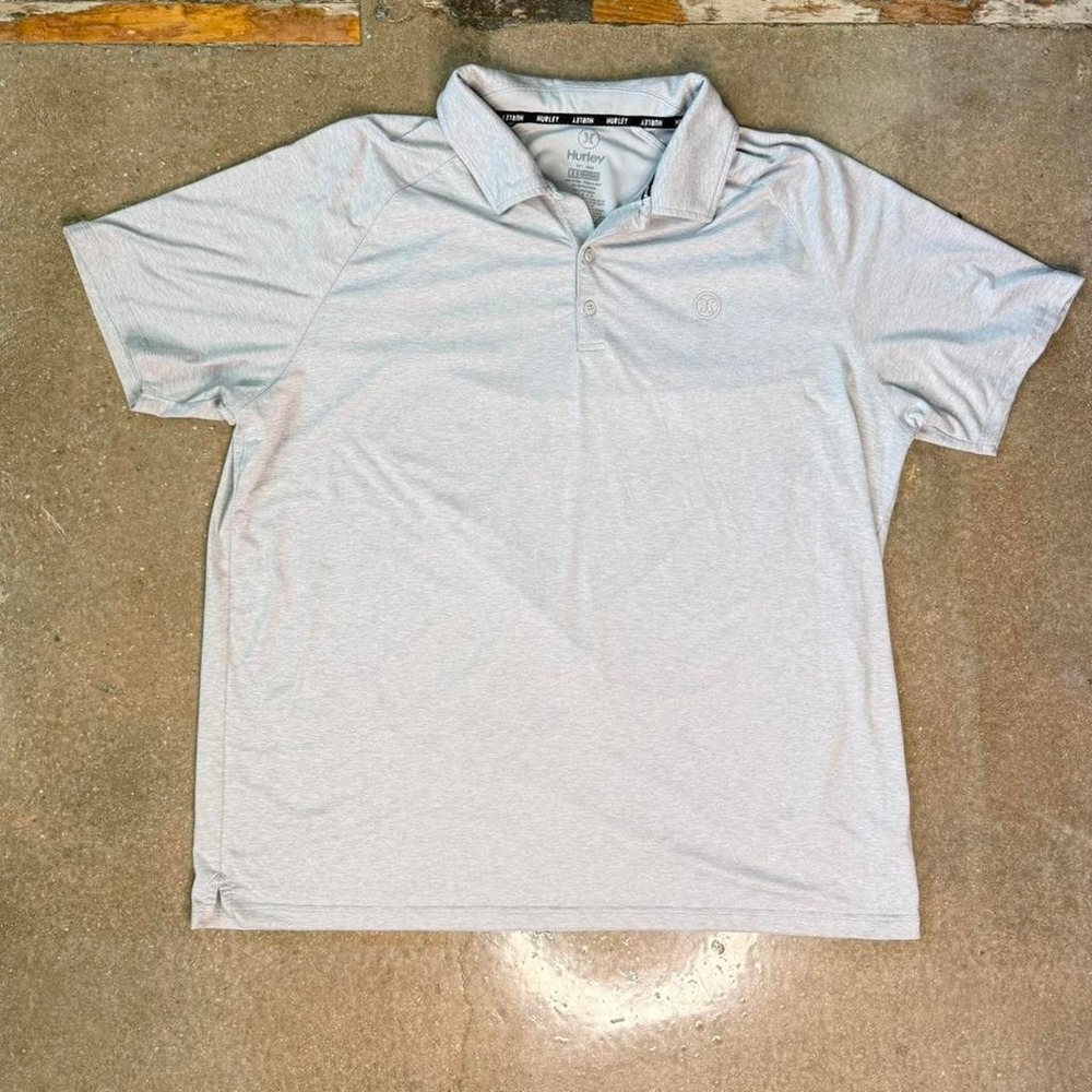 Hurley Mens XXL Grey Heathered Short Sleeve Performance Polo Shirt Logo Raglan